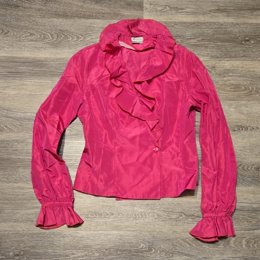 Worth Hot Pink Silk Ruffle Blouse Size 6